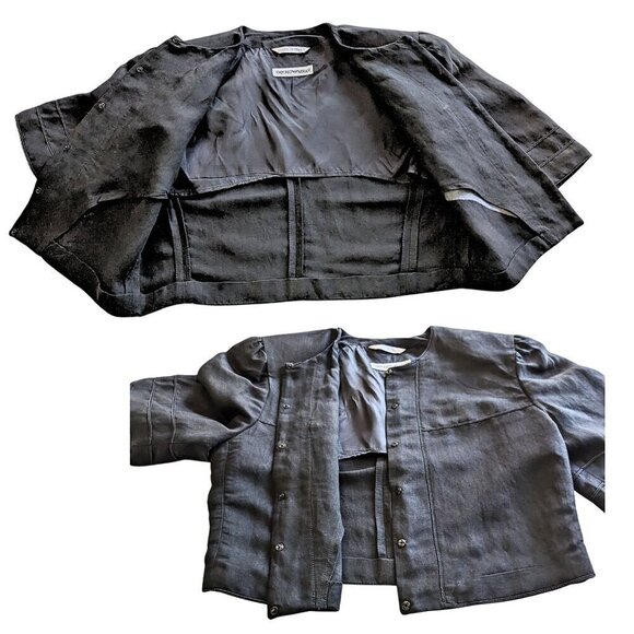 Rare Vtg 80s EMPORIO ARMANI Linen-Blend Black Cropped Jacket Size IT 46/ US 10 - Picture 10 of 12